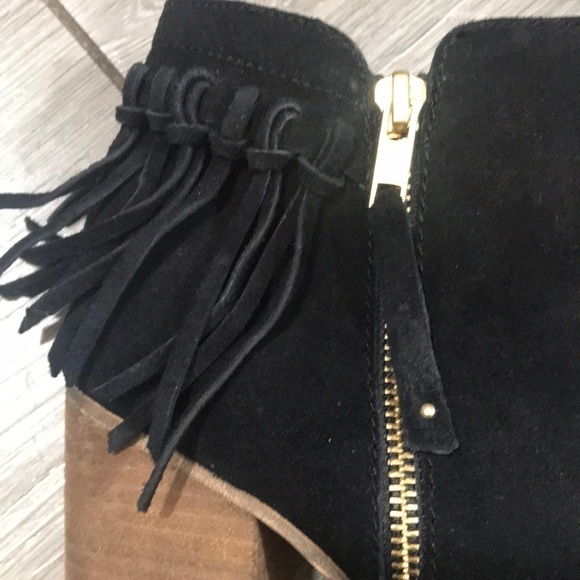 Aldo Black Suede Stacked Heel Fringe Boots size 8.5 - Picture 3 of 10